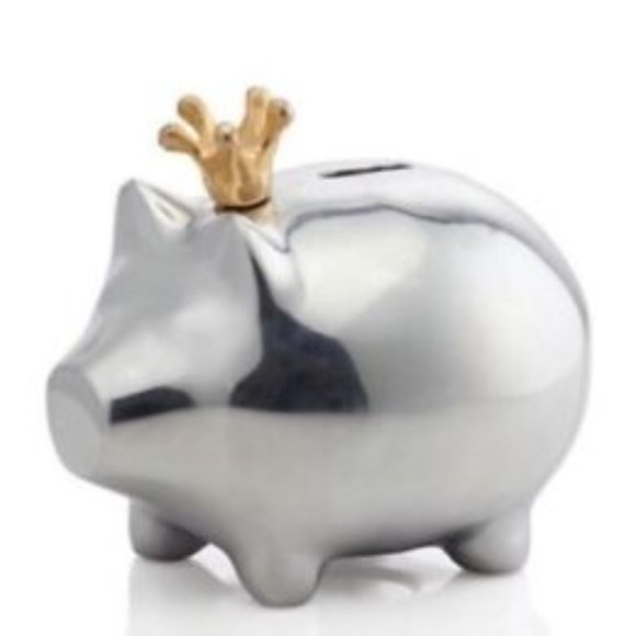 COPY - $169 LUNARES Mr Pigglesworth Polished Piggy Bank with Gold Crown
